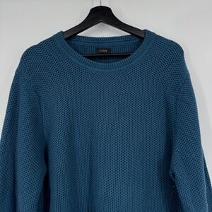 J Crew Waffle Knit Crew Neck Sweater Large Teal Crewneck Chunky Fisherman Cotton